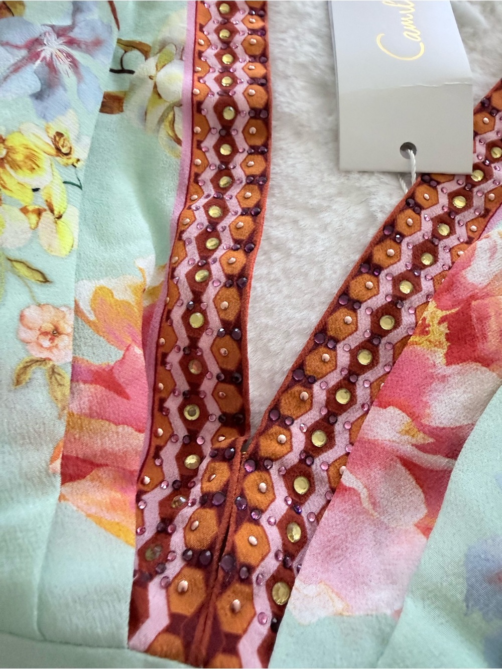 Camilla Floral Mint and Coral V-Neck Swim Coverup - Picture 3 of 7